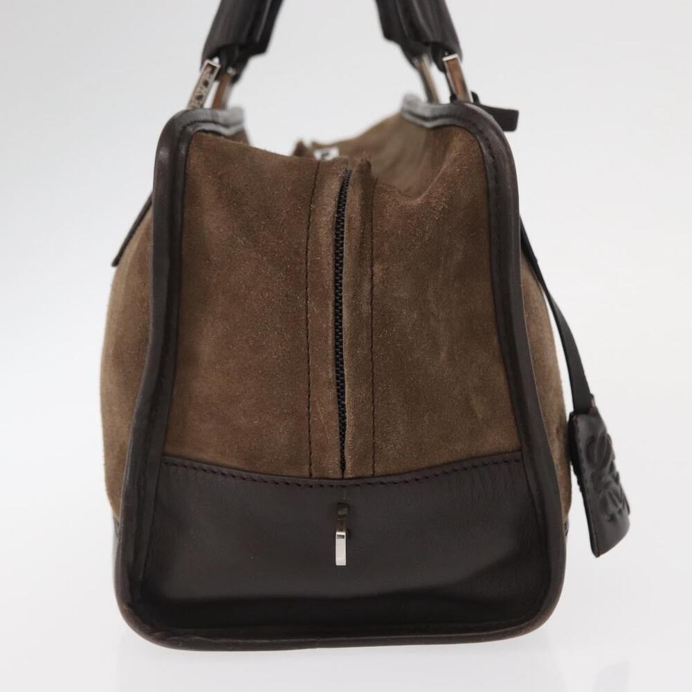 LOEWE Anagram Americana 28 Hand Bag Suede Leather Brown Silver Auth ep12264 - Picture 4 of 16